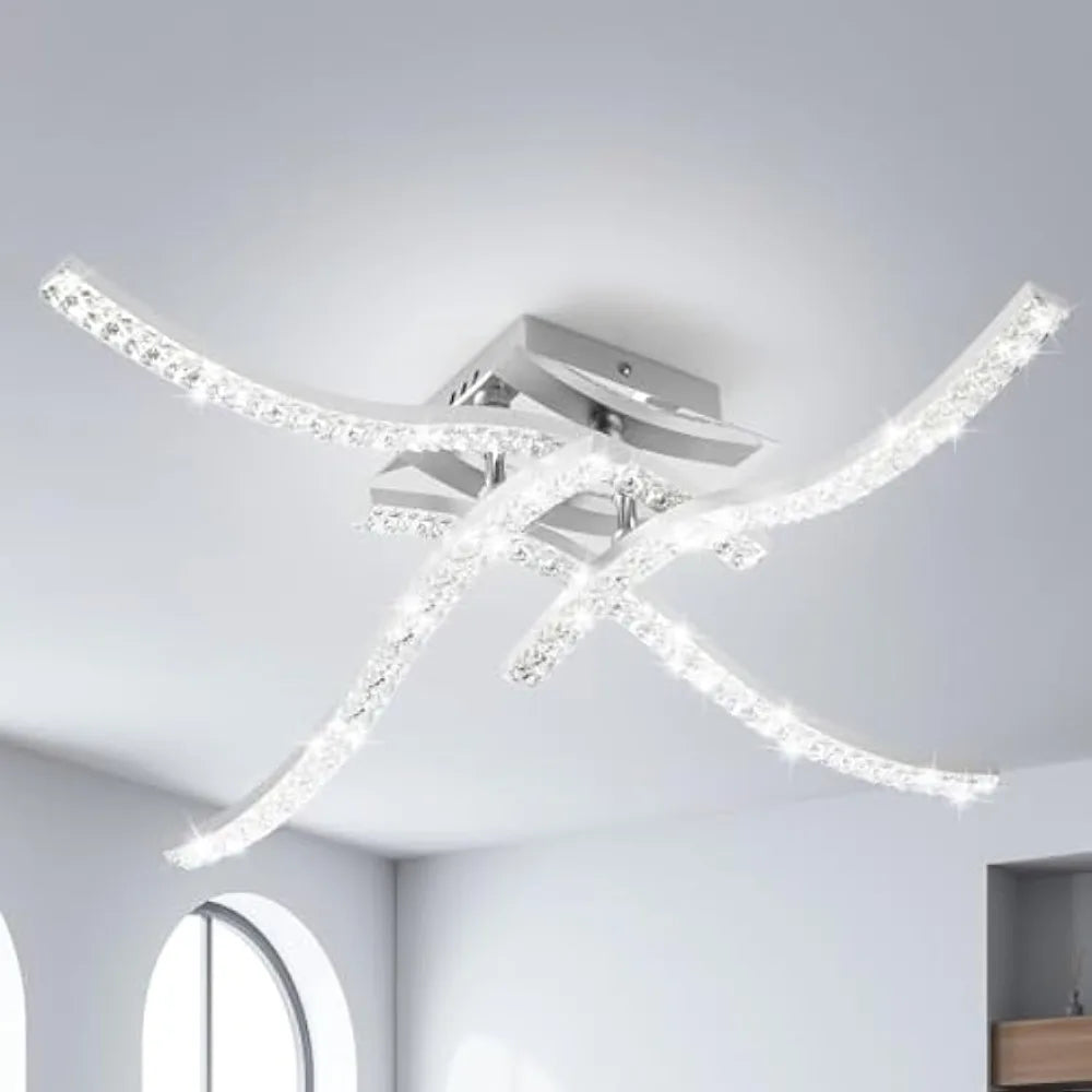 32W Led Ceiling Lamp, Metal Curved Ceiling Lamp Cold White 4 Cross Flamig Acrylic Ceiling Lighting Interior Bedroom Kitchen - vue 1 sur 7