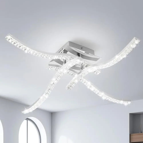32W Led Ceiling Lamp, Metal Curved Ceiling Lamp Cold White 4 Cross Flamig Acrylic Ceiling Lighting Interior Bedroom Kitchen - vue 2 sur 7