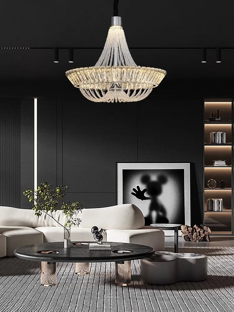 lustre moderne en cristal français led pour hôtel et villa - vue 4 sur 9