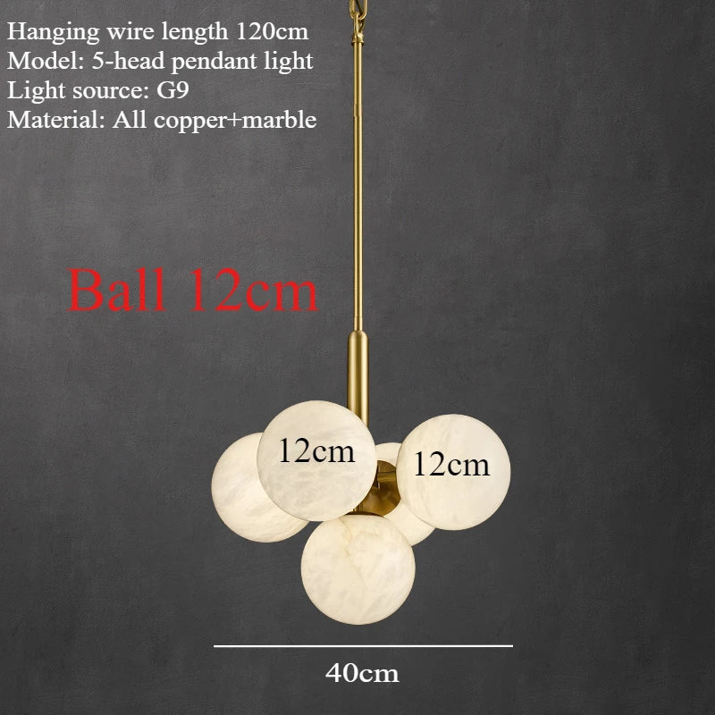 lustre tout en cuivre minimaliste et créatif rond en marbre - vue 8 sur 9