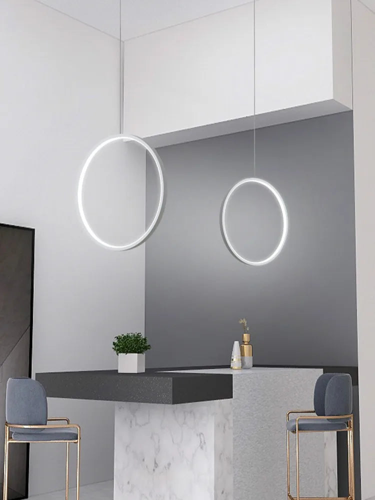 LED moderne anneau cercle suspension lumières rond Lustre décor à la maison pour salon éclairage intérieur noir Lustre luminaire - vue 2 sur 11