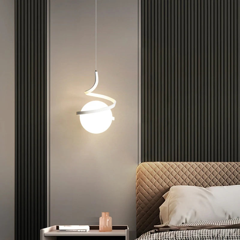 Nordique décoration de la maison spirale suspension LED haut plafond lampes suspendues pour éclairage de chevet noir blanc or verre abat-jour - vue 6 sur 9