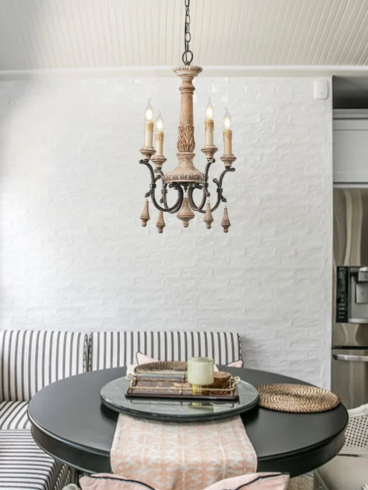 lustre vintage en bois sculpté pour un éclairage élégant à la maison - vue 5 sur 8
