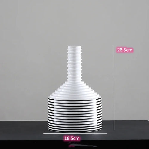 Black and White Striped Ceramic Vase, Flower Pot Decoration, Home and Living Room Decoration, Creative Geometric Striped Vase - vue 12 sur 18