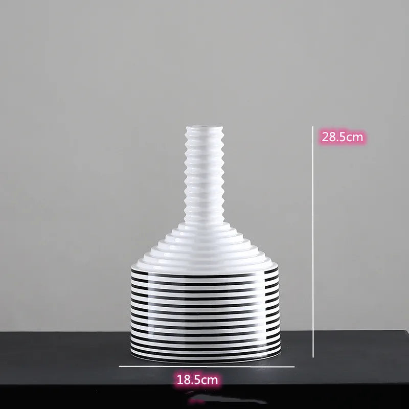 Black and White Striped Ceramic Vase, Flower Pot Decoration, Home and Living Room Decoration, Creative Geometric Striped Vase - vue 11 sur 18