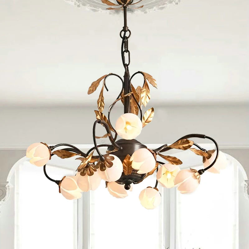 lustre antique avec abat-jour en forme de tulipe art - vue 4 sur 13