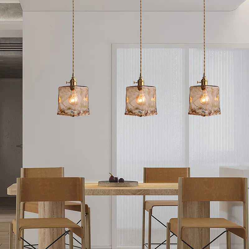 Lustre suspension laiton verre modern - vue 6 sur 10