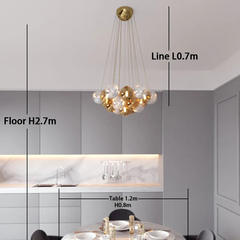 SANDYHA Lamparas modermas de techo Lampe de lustre boule de verre multicolore lumière LED ferronnerie Art lampara pour chambre salle à manger - vue 5 sur 14