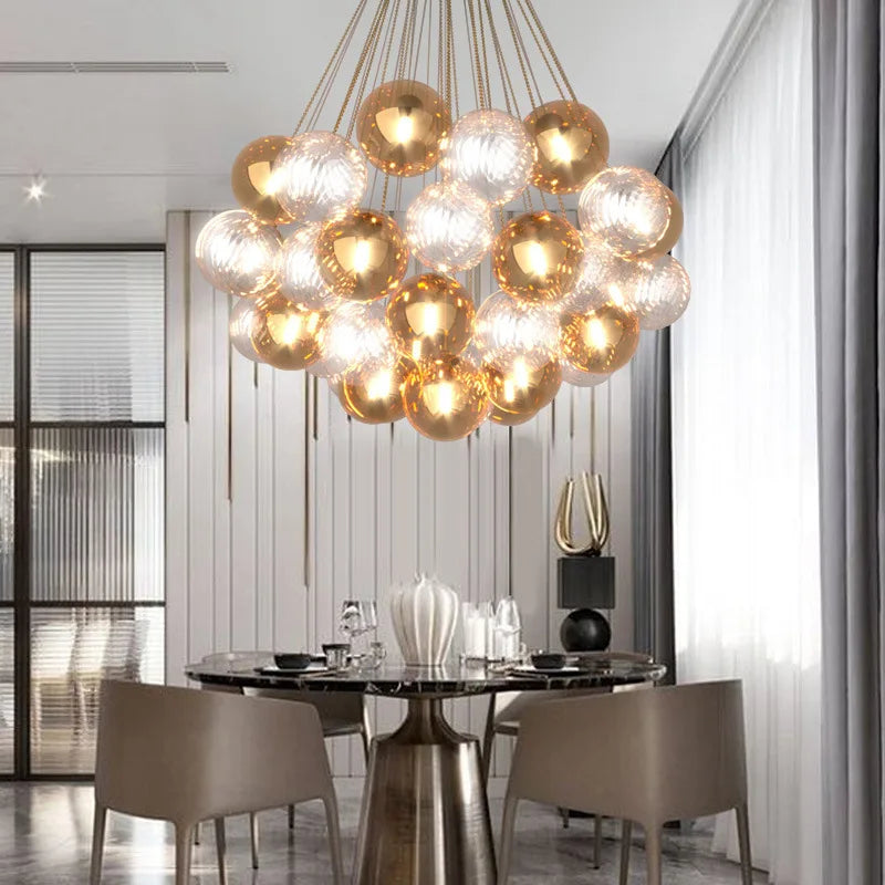 SANDYHA Lamparas modermas de techo Lampe de lustre boule de verre multicolore lumière LED ferronnerie Art lampara pour chambre salle à manger - vue 3 sur 14