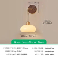 Walnut Wood Glass Brass, Wabi-sabi minimalist Modern style, Wall Sconce light for Bedroom, Bedside, Living, Dining Room