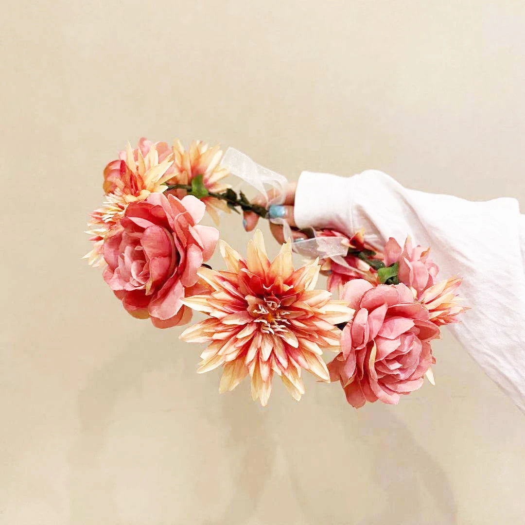 bandeau de cheveux floral bohème couronne de mariée décoratif - vue 7 sur 9