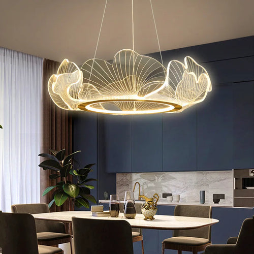 luxury postmodern led chandelier adjustable lotus leaf minimalist - vue 3 sur 9