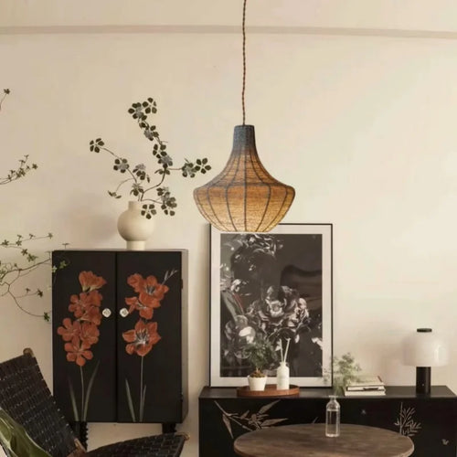 lustre en corde de chanvre tissé à la main style wabi sabi - vue 4 sur 10