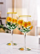 Verres à vin hauts motifs floraux peints main
