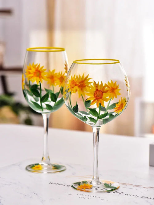 Verres vin hauts floraux faits main lot 3