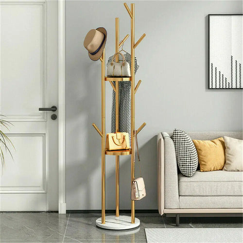 Marble Metal Coat Rack Freestanding with 3 Storage Shelves and 9 Hooks, Enterway Hall Tree for Hanging Coats, Jackets, Hats, Bag - vue 3 sur 7