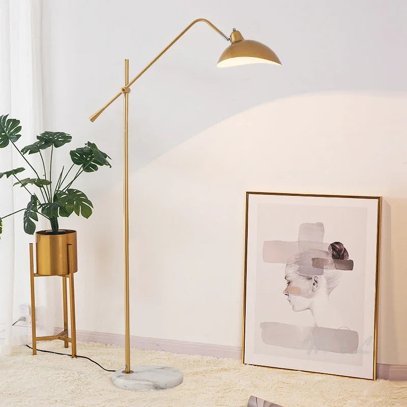 lampadaire nordique doré avec base en marbre réglable - vue 7 sur 8