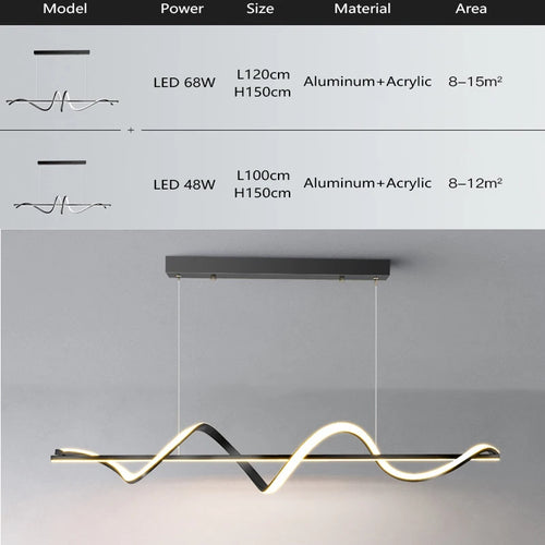 Suspension LED moderne lumières lustre or vague Lampadario lampe ECG salle à manger chambre salon cuisine suspension suspension - vue 4 sur 10