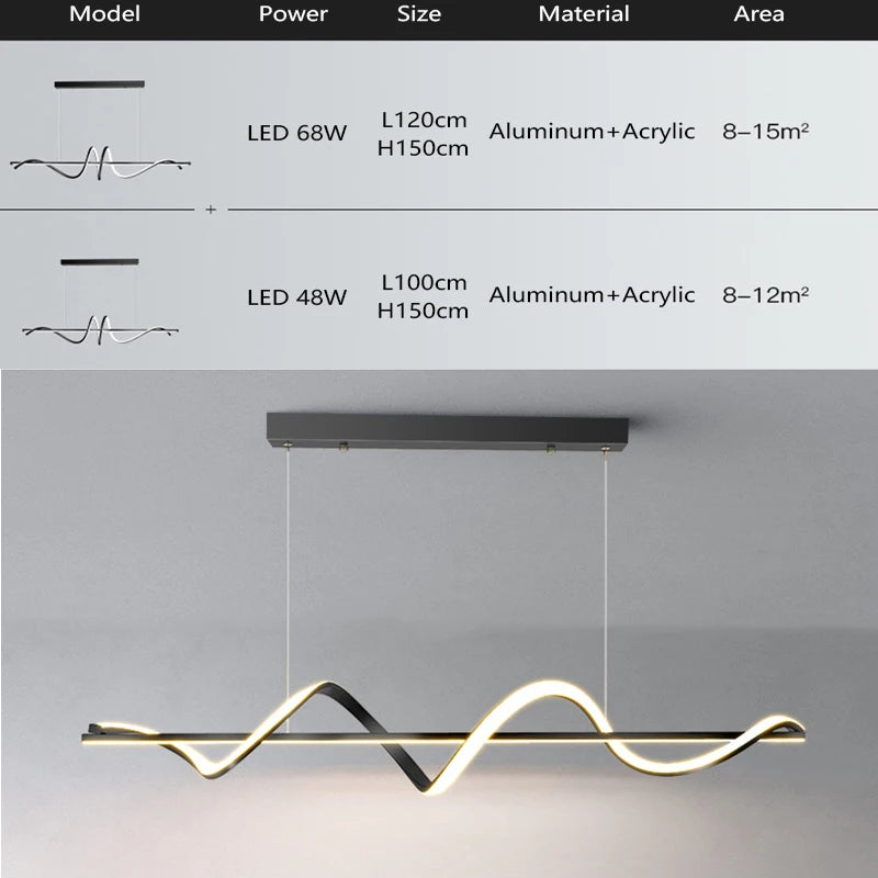 Suspension LED moderne lumières lustre or vague Lampadario lampe ECG salle à manger chambre salon cuisine suspension suspension - vue 3 sur 10
