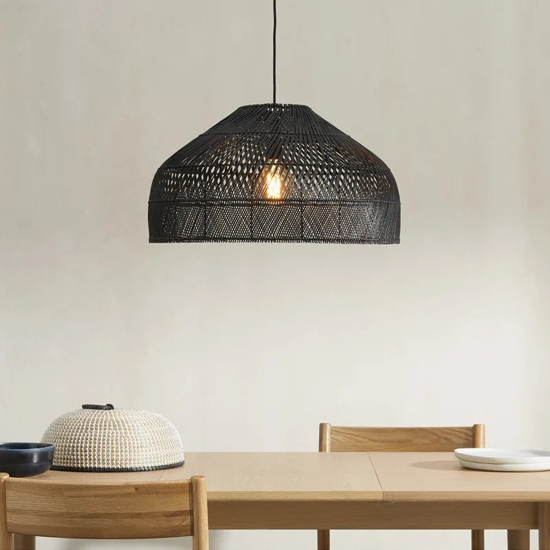 lustre en rotin style asiatique vintage avec led suspendue - vue 4 sur 12