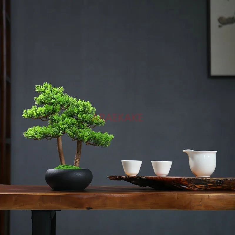 1PCS Simulated welcoming pine bonsai ornaments, pine bonsai desktop plant decorations, biomimetic small green plants - vue 4 sur 8