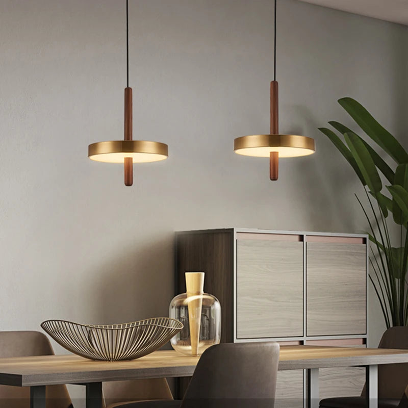 lustre nordique en bois et métal doré réglable pour intérieur - vue 4 sur 7
