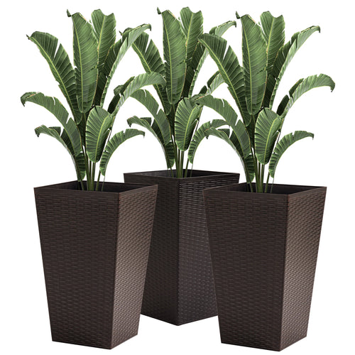 Outsunny Set of 3 Square Pots for Plants Flowers 3 Pot Mat Effect of Smile Rattan for Garden Terrace 36.5x36.5x61cm - vue 2 sur 6
