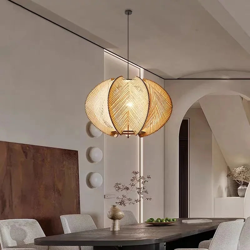 lustre japonais en rotin luminaire suspendu élégant et naturel - vue 2 sur 6