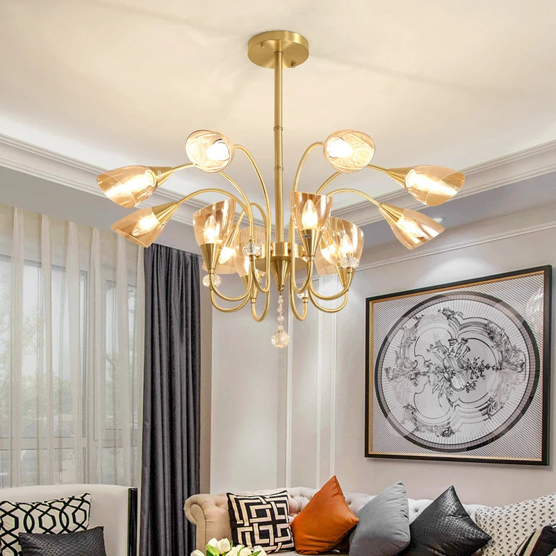 lustre en cristal nordique luxe moderne rétro éclairage décoratif - vue 4 sur 14