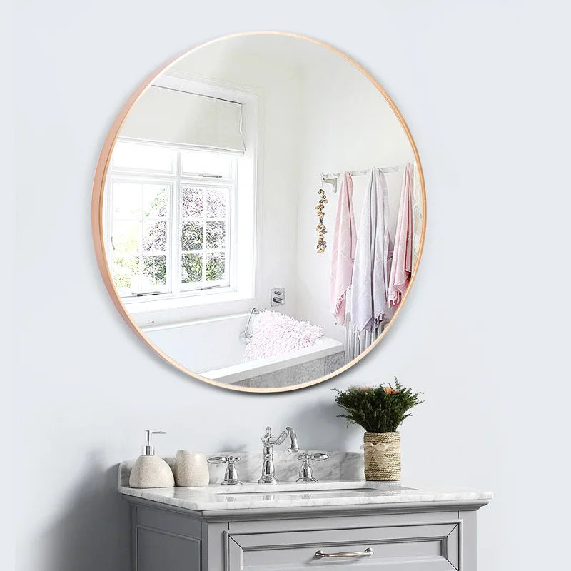 miroir rond moderne avec cadre en aluminium pour décoration murale - vue 3 sur 6