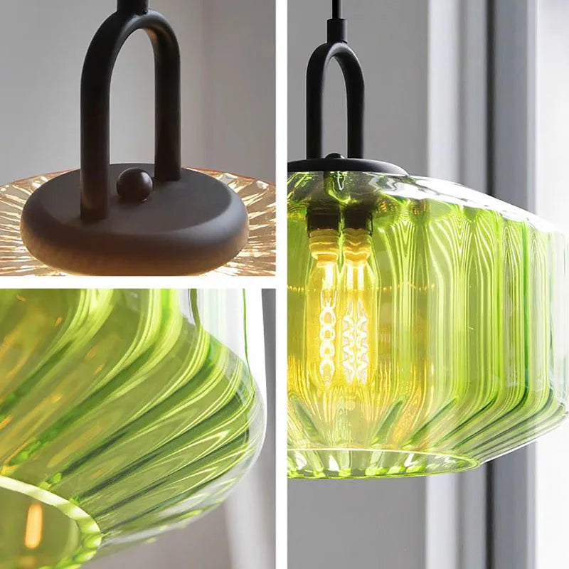 lustre rétro suspendu en verre avec lumière led décorative - vue 6 sur 9