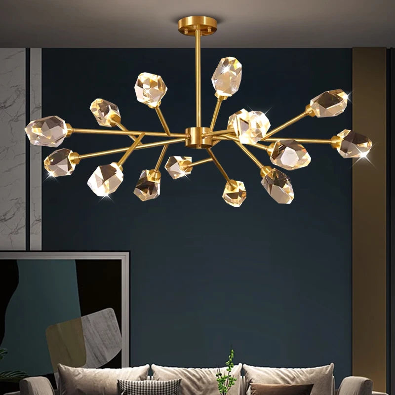 lustre en cuivre et cristal pour une ambiance élégante - vue 3 sur 8