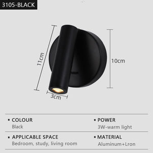 Modern adjustable rotating LED wall lamp for reading