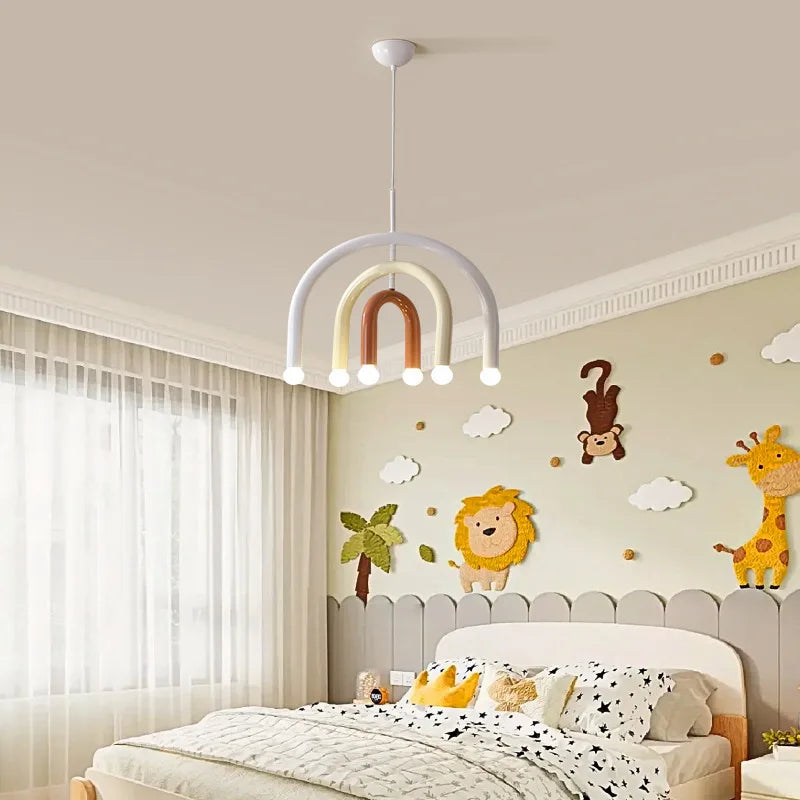 Creative Colorful Rainbow Pendant Lamps Iron E14 LED Bedroom Hanging Light Art Design Girl Kids Room Chandelier Lighting Indoor - vue 5 sur 8