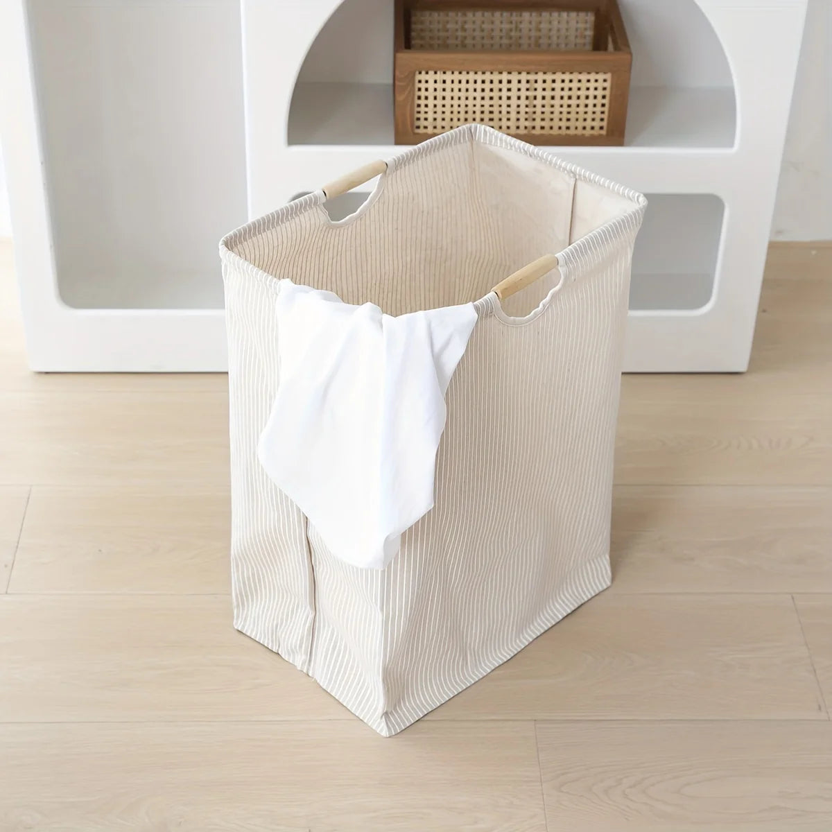 1pc Large Dual-handle Laundry Hamper, Dirty Clothes Hamper For Bedroom, Bathroom, Waterproof, Freestanding, Tall Laundry Basket - vue 3 sur 7