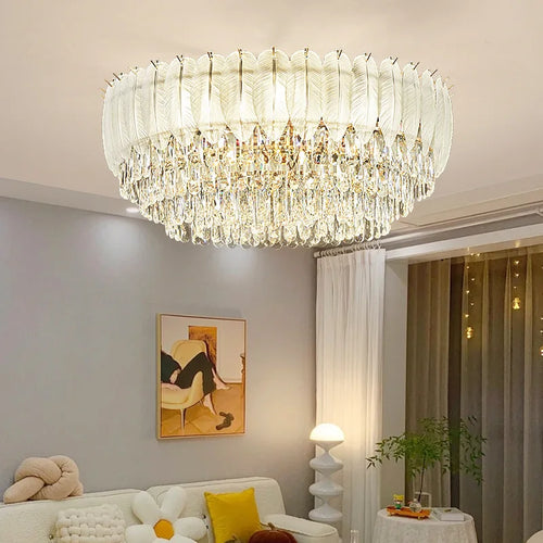 plafonnier rond en cristal luxe éclairage led pour intérieur - vue 6 sur 12
