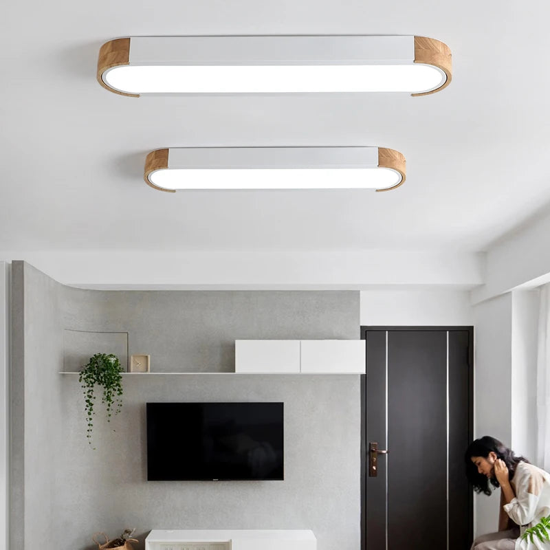 SANDYHA plafonniers nordique Led bois fer acrylique Rectangle piste lampe pour salon chambre décor intérieur luminaires - vue 3 sur 15