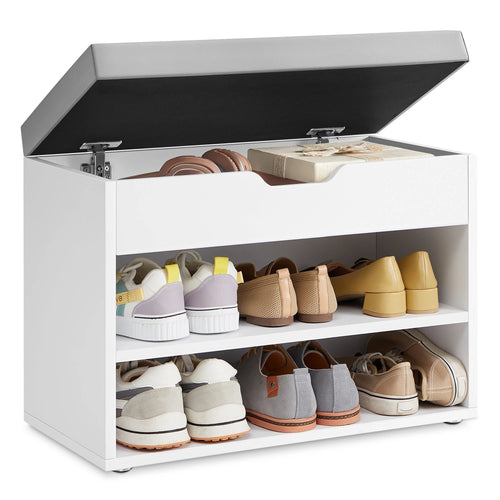 VASAGLE Shoe Bench, Bench, Shoe Rack with Padded Cushion, Shoe Organiser with 3 Levels, 30 x 60 x 44 cm, for Hallway