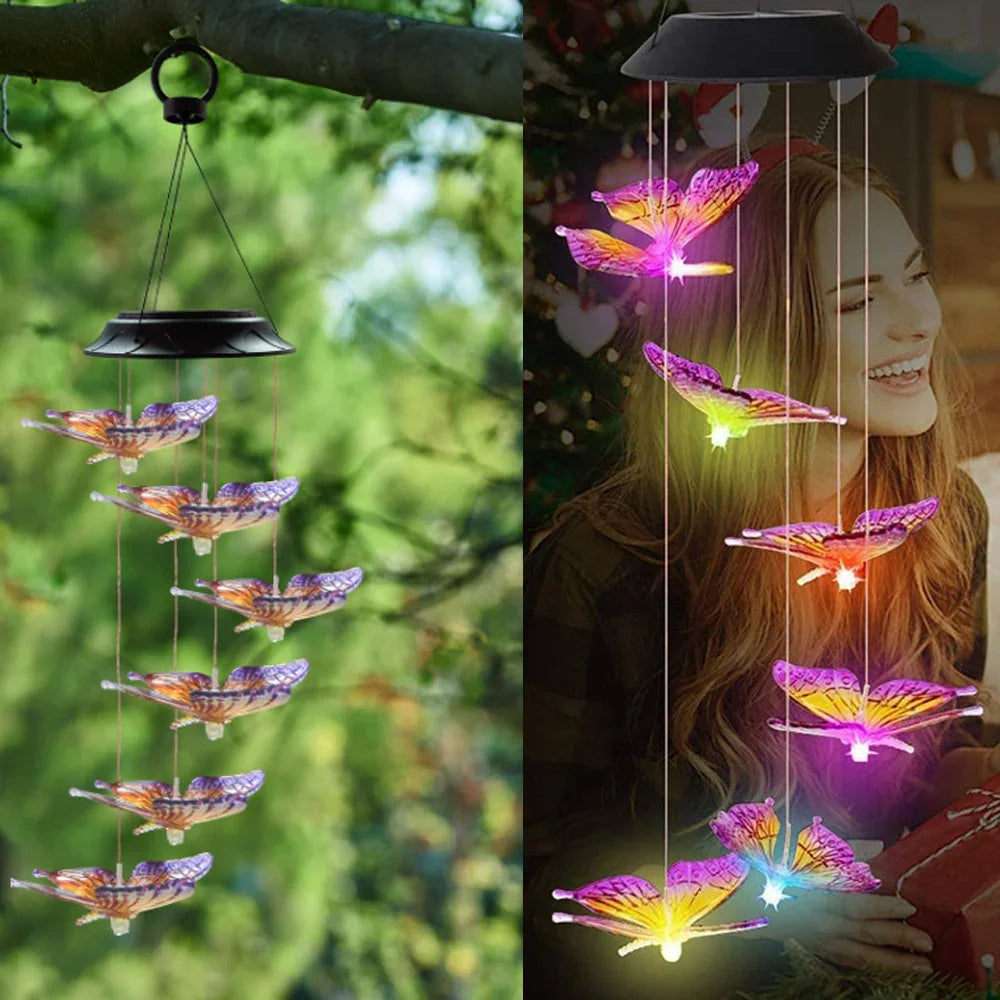 lampe solaire led colorée avec boule cristal papillon pour jardin - vue 8 sur 12