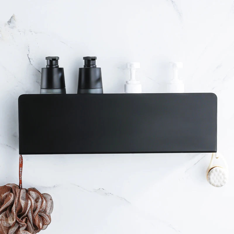 etagère de rangement murale avec crochets en aluminium pour cuisine et douche - vue 2 sur 15