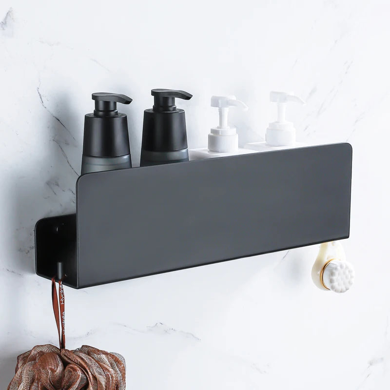 etagère de rangement murale avec crochets en aluminium pour cuisine et douche - vue 3 sur 15