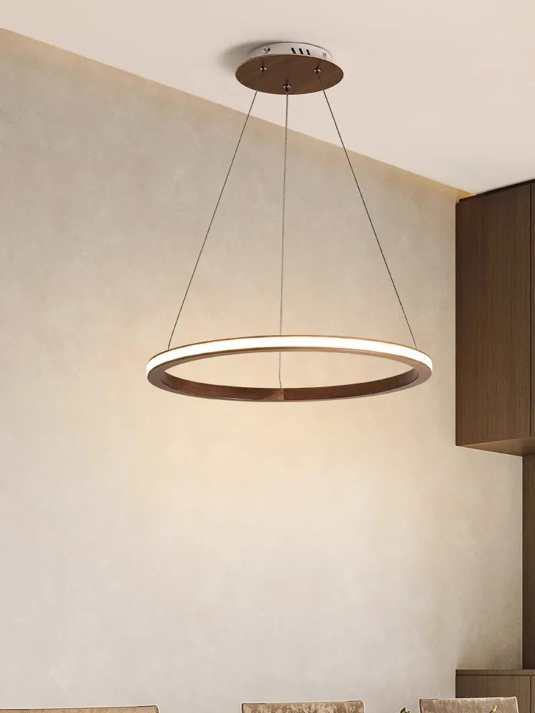 lustre led design moderne en bois anneau décoration rétro