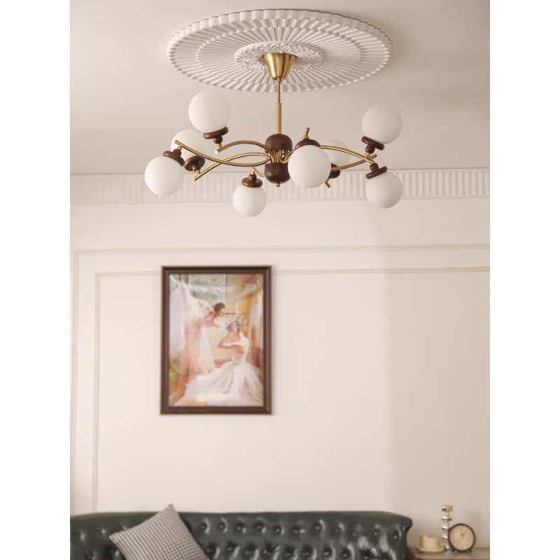 lustre rétro américain en bois et verre forme haricot magique - vue 4 sur 9