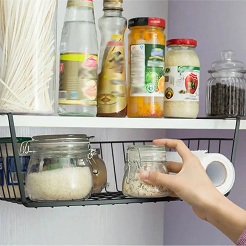 panier de rangement suspendu multifonctionnel en fer perforé - vue 3 sur 18