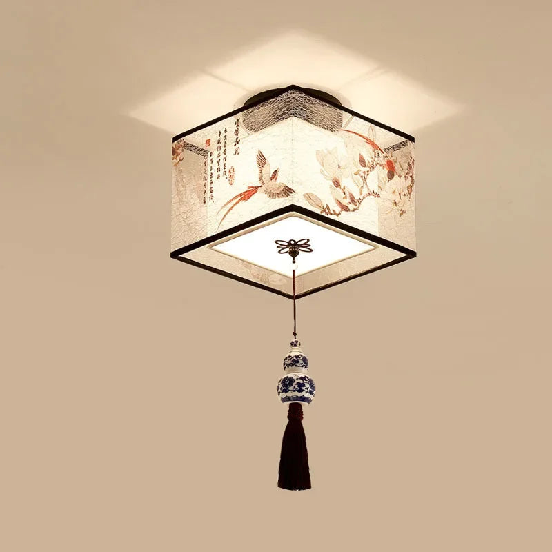 lustre chinois créatif lotus éclairage suspendu peinture décorative - vue 5 sur 27