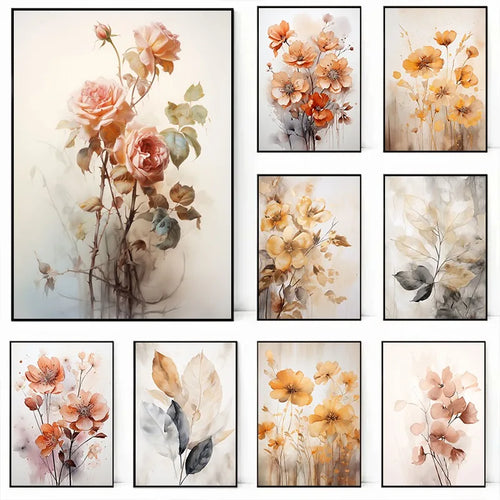 affiche florale aquarelle art minimaliste style bohème décoration murale