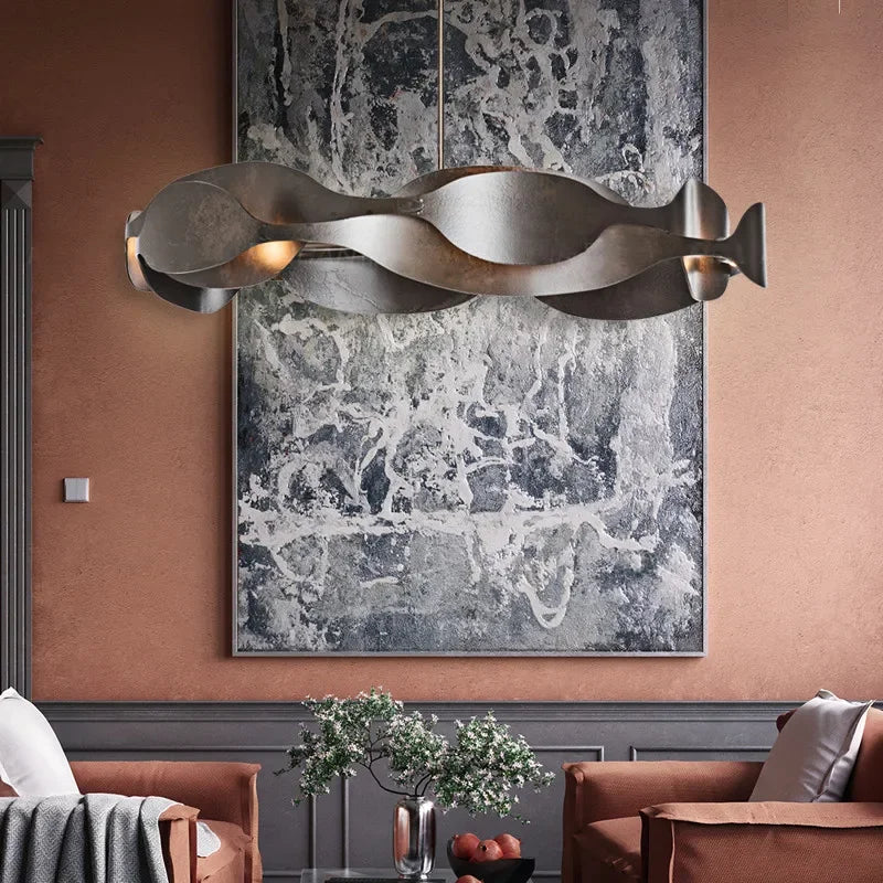 Italian Luxury Pendant Light Living Room Metal Window Artistic Sense Restaurant Hanging Lamp Hotel Lobby LED Lighting Chandelier - vue 4 sur 8