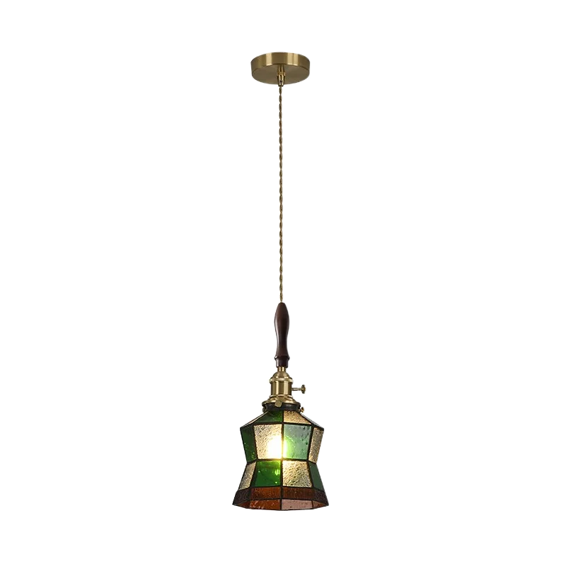 lustre antique de luxe suspendu en verre et laiton - vue 7 sur 15