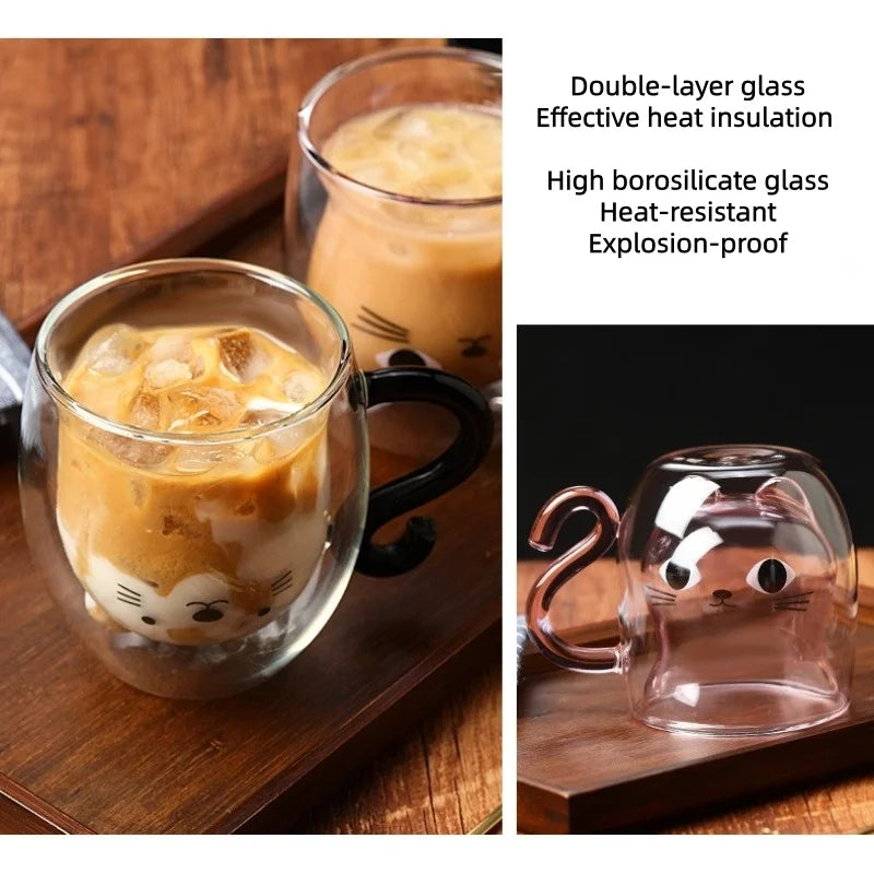 Mug chat double paroi verre isolant 250ml mignon