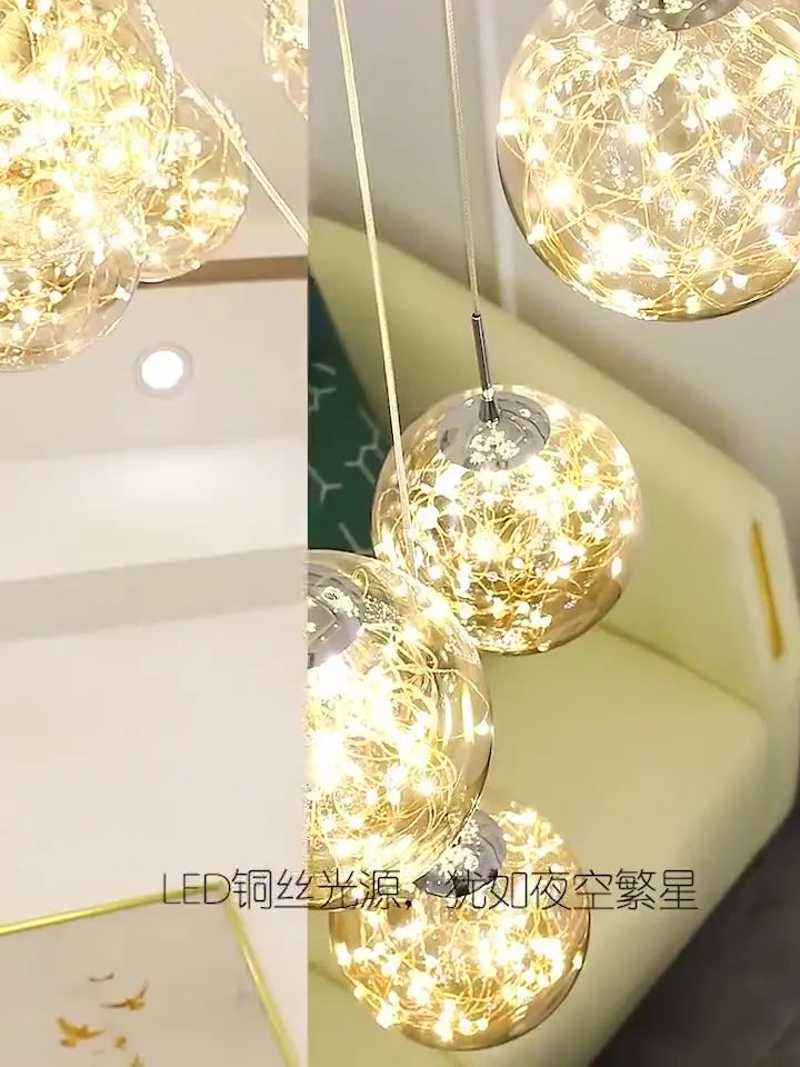 lustre moderne en colimaçon avec éclairage led et boule de cristal